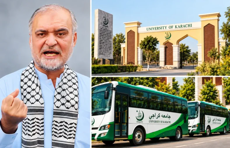 JI-led towns donate eight buses to Karachi University, pledge 10 more next year